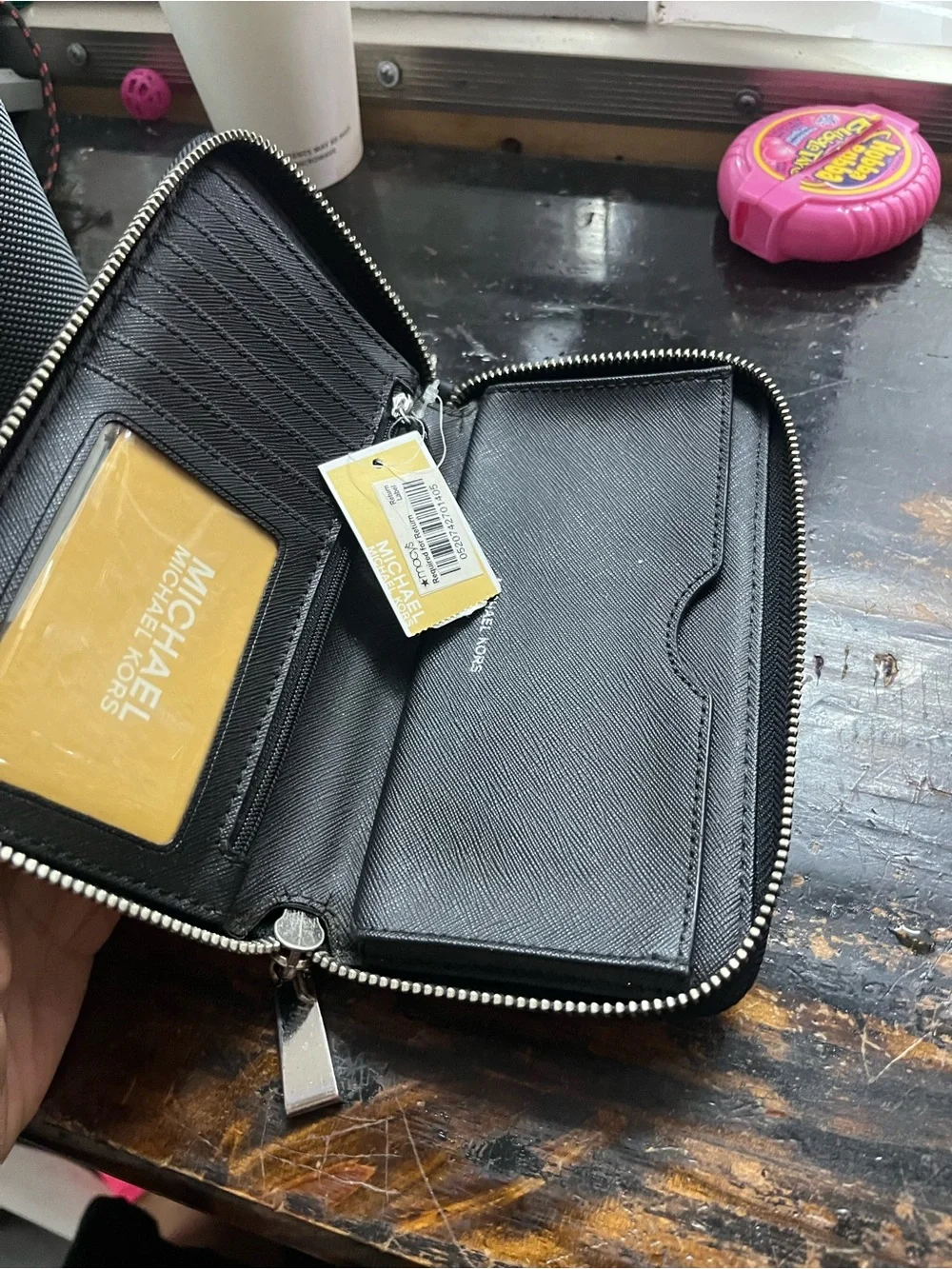 Michael Kors Black Zip Wallet with Logo Plate